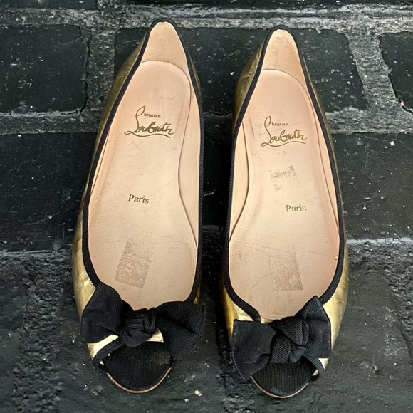Christian Louboutin gold ballerina peep toe flats - Picture 3 of 16